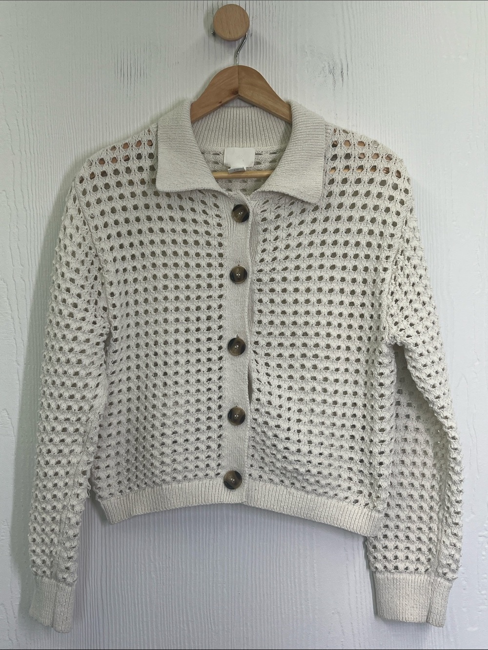H&M - Cream Ivory Open Knit Button Down Lightweight Long Sleeve Cardigan Size XS - Picture 7 of 11